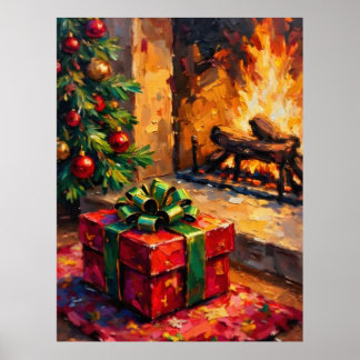 Julpresent vid brasan poster