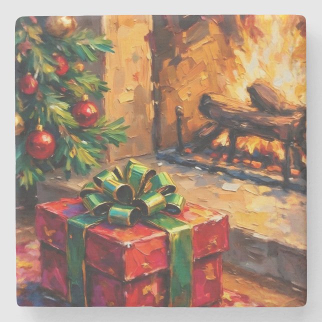 Julpresent vid brasan stenunderlägg (Framsidan)
