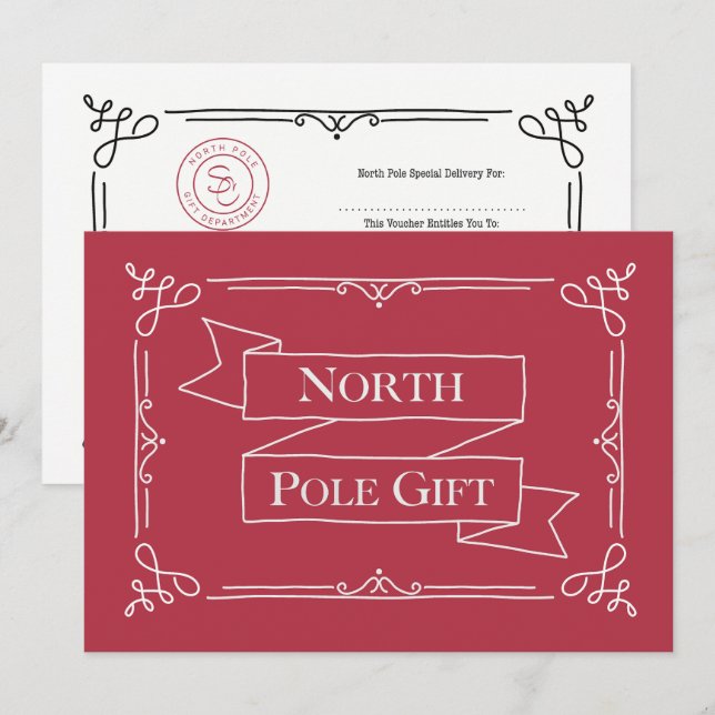 Julpresentbevis Röd & Vit Kort (Fram/baksida)