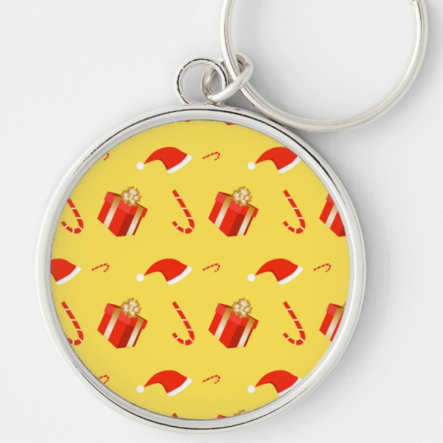 Julpresentboxen Santa candy cane Rund Silverfärgad Nyckelring (Framsidan)