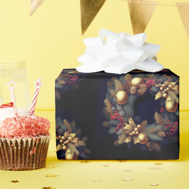 Julpresentens omslag av rustik krans presentpapper (Födelsedagsfest)