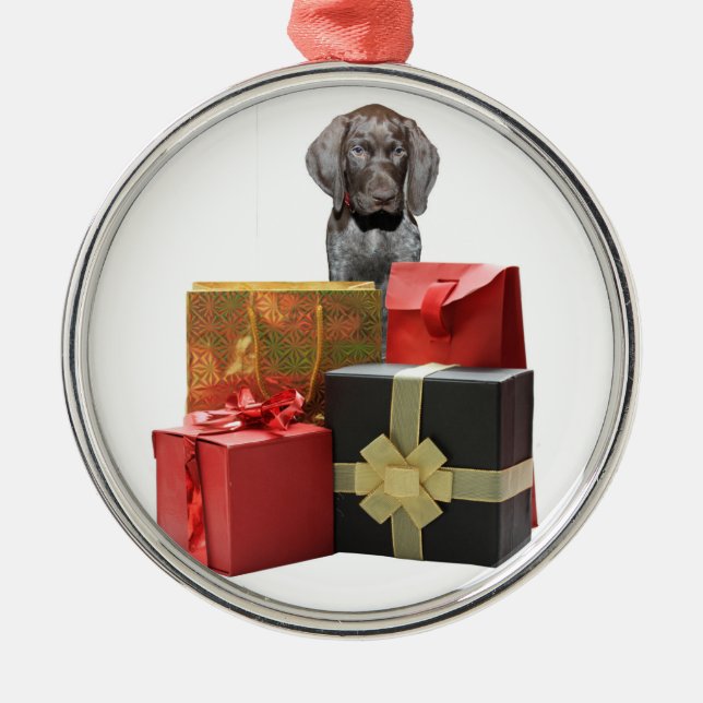 Julpresenter för pekare Puppy Julgransprydnad Metall (Framsidan)