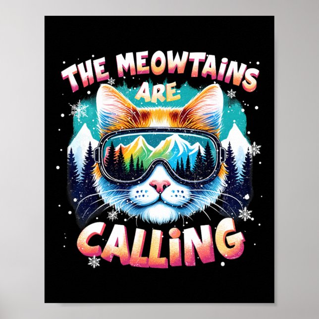 Julpresenter för skidåkare och snowboardåkare Meow Poster (Framsidan)