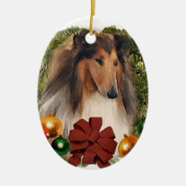 Julpresenter i rå Collie Julgransprydnad Keramik