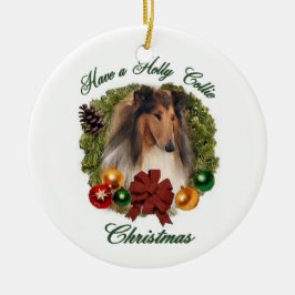 Julpresenter i rå Collie Julgransprydnad Keramik
