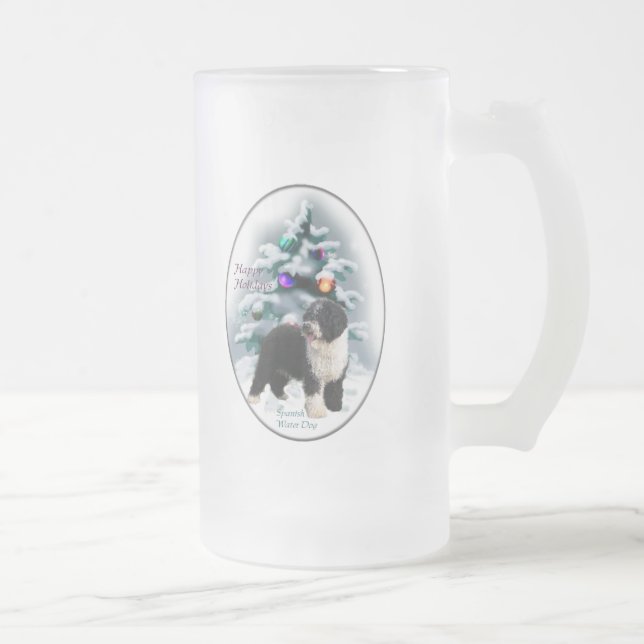 Julpresenter till spansk vattenshund frostat ölglas (Höger)