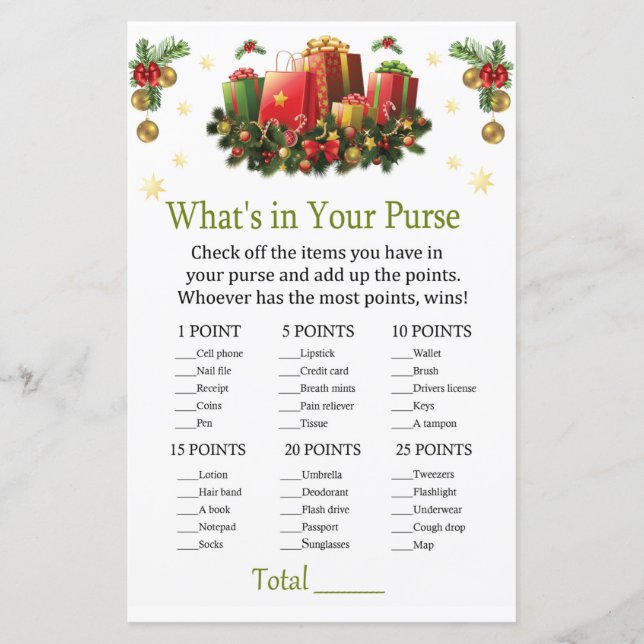 Julpresenter Vad finns i din handväska spel (Framsida)