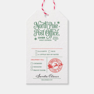 Julpresentetikett med North Pole Santa List Presentetikett