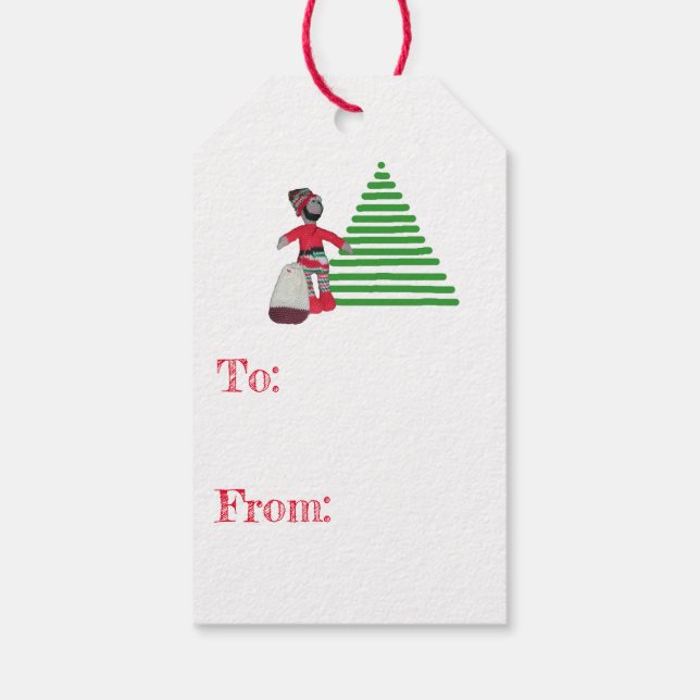 Julpresentetikett - Tomte och träd Presentetikett (Baksidan)