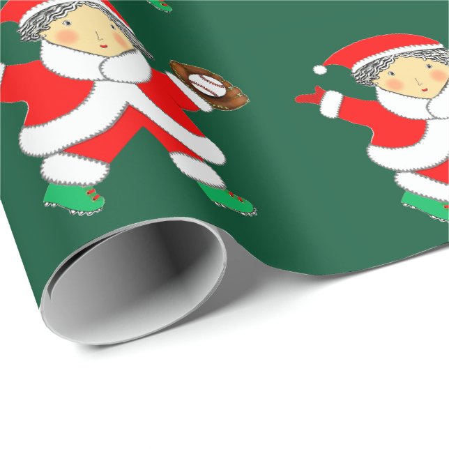 Julpresentinslagspapper för flickors baseboll presentpapper (Rullad Hörn)