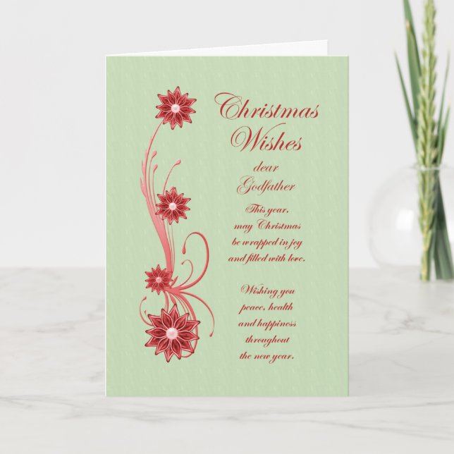 Julpresentkort för gudfar med rullar och blommor helgkort (Framsida)