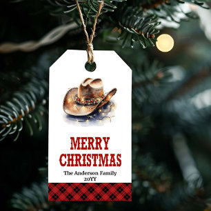 Julpresentkort för västerntema med möjlighet att r presentetikett
