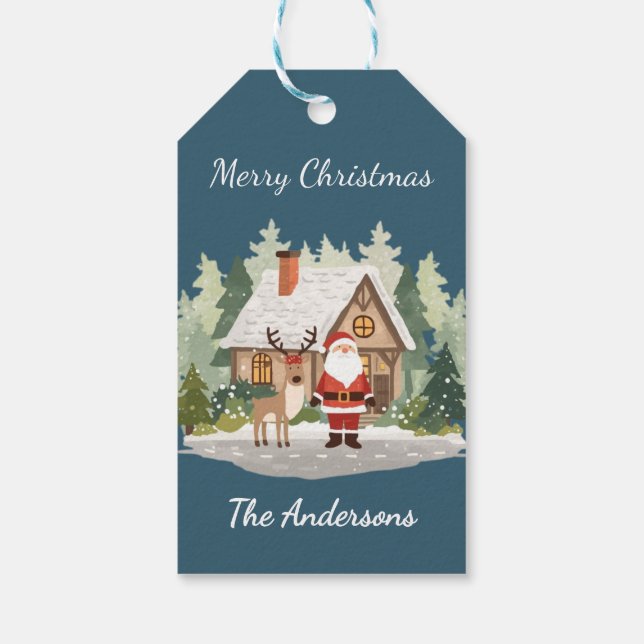 Julpresentkort - Santa och renar design Presentetikett (Baksidan)