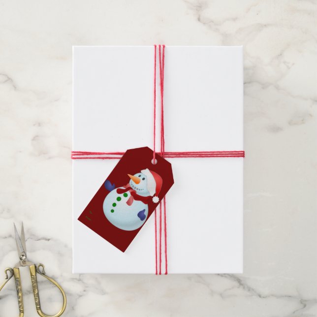 Julpresentkort Snöman Presentetikett (Med Snöre)