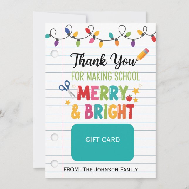 Julpresentkortshållare för lärare Merry & Bright Inbjudningar (Framsida)