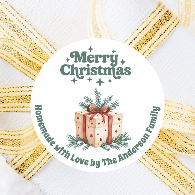 Julpresentlådans hemmärke runt klistermärke (Skapare uppladdad)