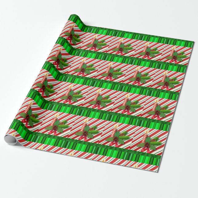 Julpresentpapper Ljus Rött Grönt Presentpapper (Utrullad)