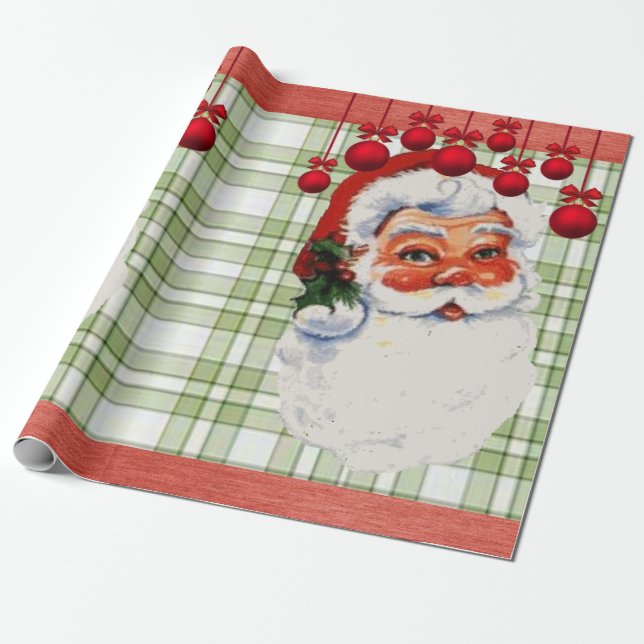 Julpresentpapper Tomte Grön Karo Presentpapper (Utrullad)