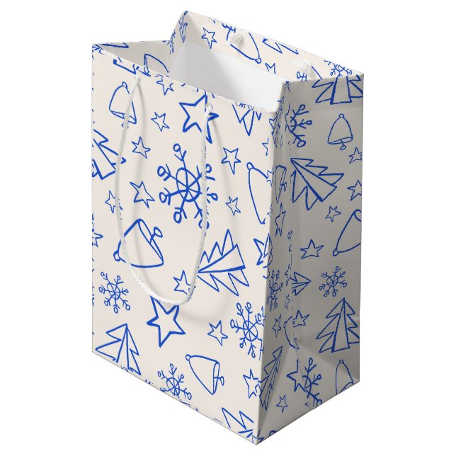 Julpresentpåse med blå klotter (Framsidan Vinklad)