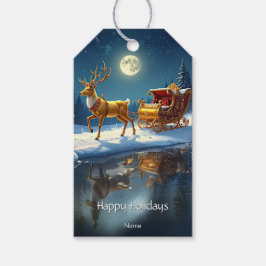 Julpresenttagg för renar och släde presentetikett
