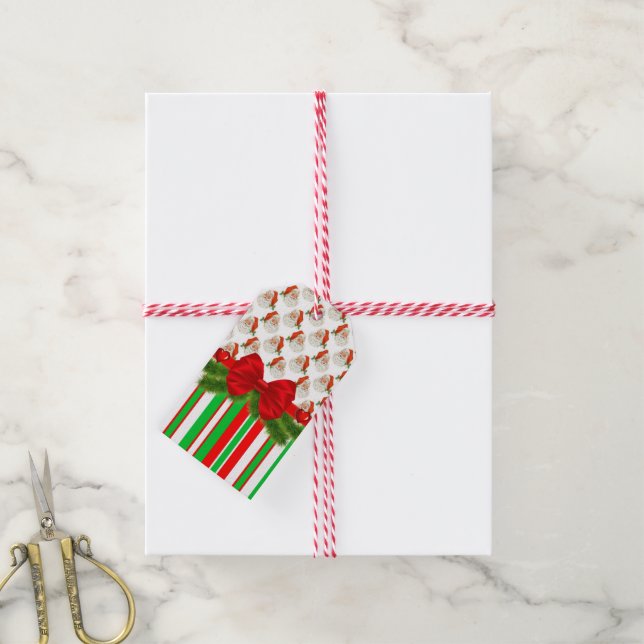 Julpresenttaggar Tomte Randigt Presentetikett (Med Snöre)