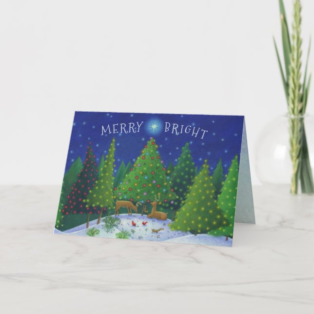 Julpryder Woodland Animals Merry Bright Helgkort (Framsida)
