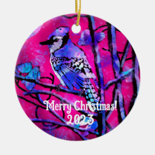 Julprydnad - Blue Jay Rosa Abstrakt Art Julgransprydnad Keramik