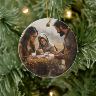 Julprydnad för heligans familj julgransprydnad keramik