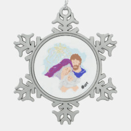 Julprydnad: Herre Jesus Kristus födelse Snöflinga Pewter Julgransprydnad