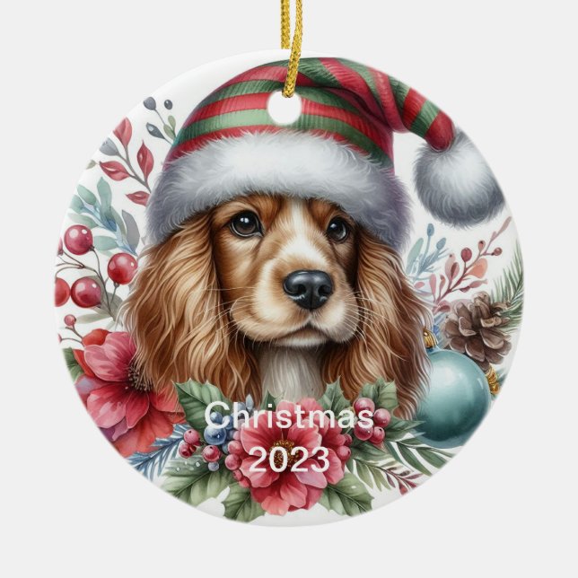 Julprydnad i form av spaniel julgransprydnad keramik (Framsidan)