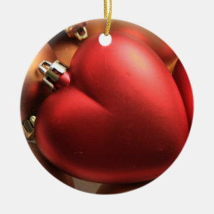 Julprydnad i rött hjärta julgransprydnad keramik