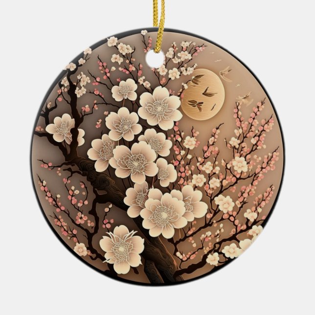 Julprydnad med blommor och Sol Julgransprydnad Keramik (Framsidan)