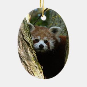 Julprydnad - röd panda julgransprydnad keramik