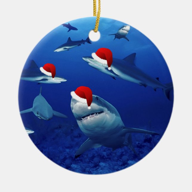 Julprydnad - Santa Sharks Julgransprydnad Keramik (Framsidan)
