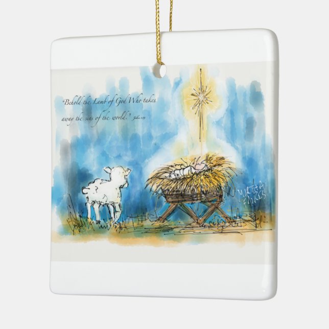 Julprydnaden "skåda för lamben" julgransprydnad keramik (Vänster)