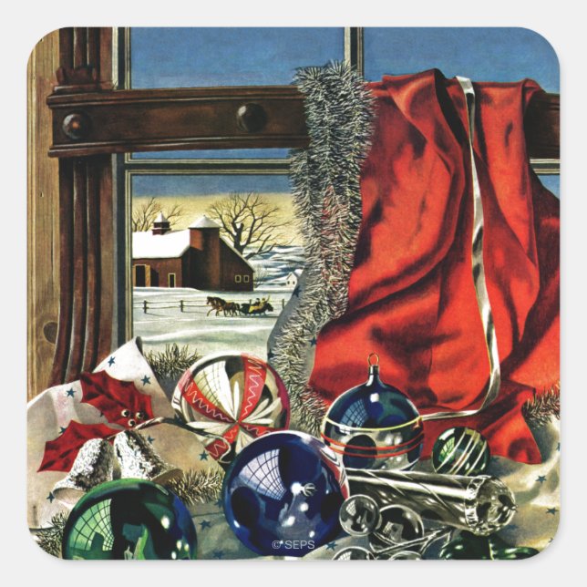 Julprydnader Fyrkantigt Klistermärke (Framsida)