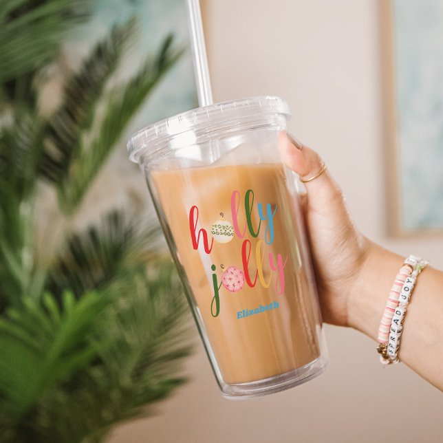 Julprydnader Holly Jolly Typography Namn Take Away Mugg (Skapare uppladdad)