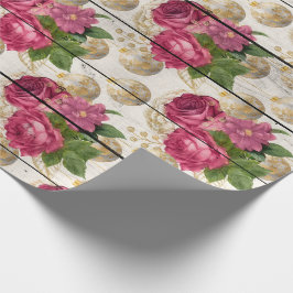 julprydnader i Rosa ros på trä Presentpapper