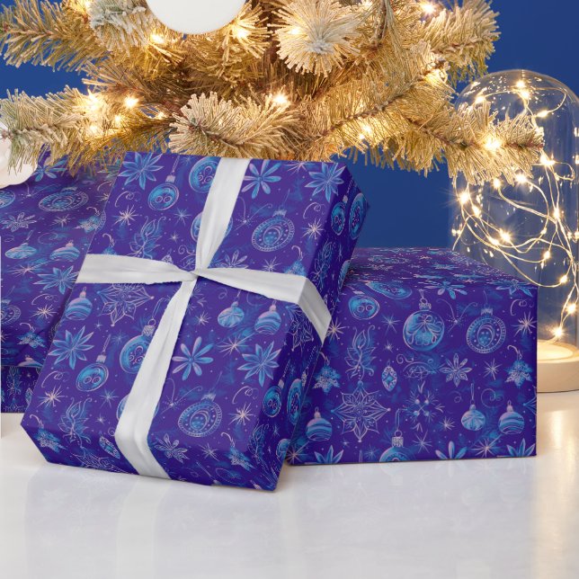 Julprydnader Ljus Blommigt Blå jul Presentpapper (Helgdagar)