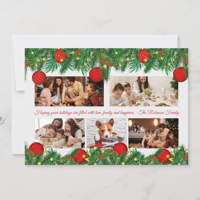 Julprydnader och Ljus Photo Collage Julkort (Framsida)