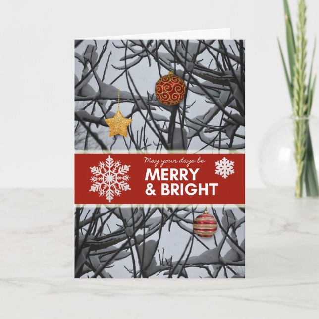 Julprydnader på Snowy Grenar Helgkort (Framsida)