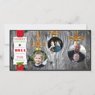 Julprydnader på Wood Helgdag Photocard Julkort