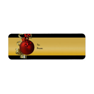 Julprydnadgåvan märker rött guld för rosett band returadress etikett