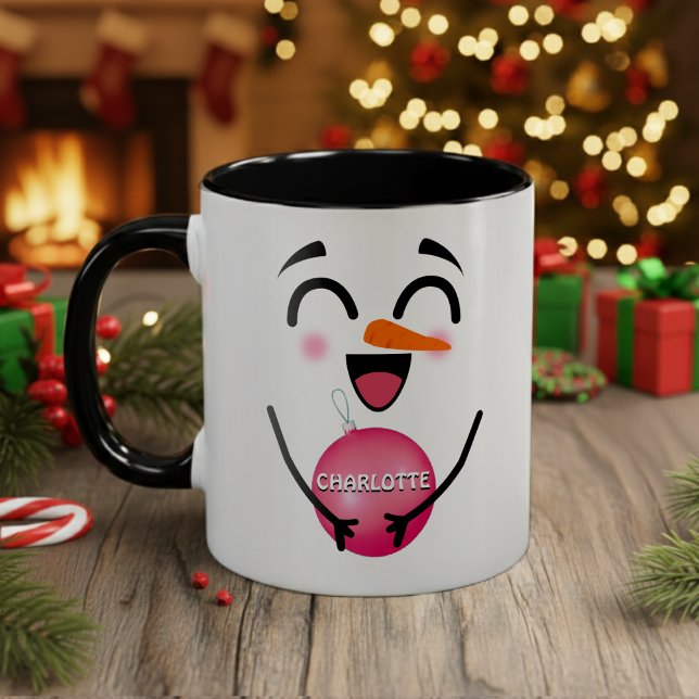 Julprydnadsföremål för Cute Smile Ansikte Snögubbe Två-Tonad Mugg (Cute Smile Face Winter Snowman Christmas Ornament Two-Tone Coffee Mug
)