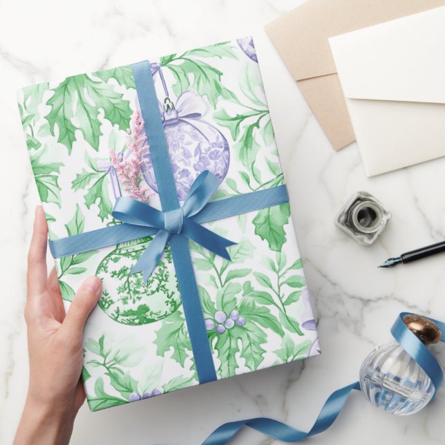 Julprydnadsföremål grönt lila toile presentpapper (Gifting)