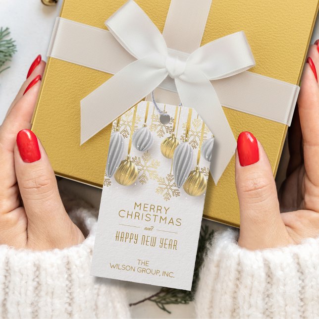 Julprydnadsföremål guld och Silver Presentetikett (Vintage gold and silver Christmas ornaments favor gift tags)