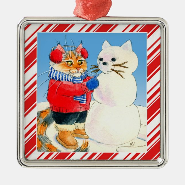 Julprydnadsföremål i Cute cat snögubbe candy cane Julgransprydnad Metall (Framsidan)