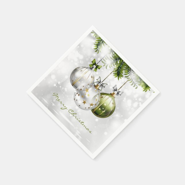 Julprydnadsföremål i Monogrammed Grönt Silver Guld Pappersservett (Hörn)