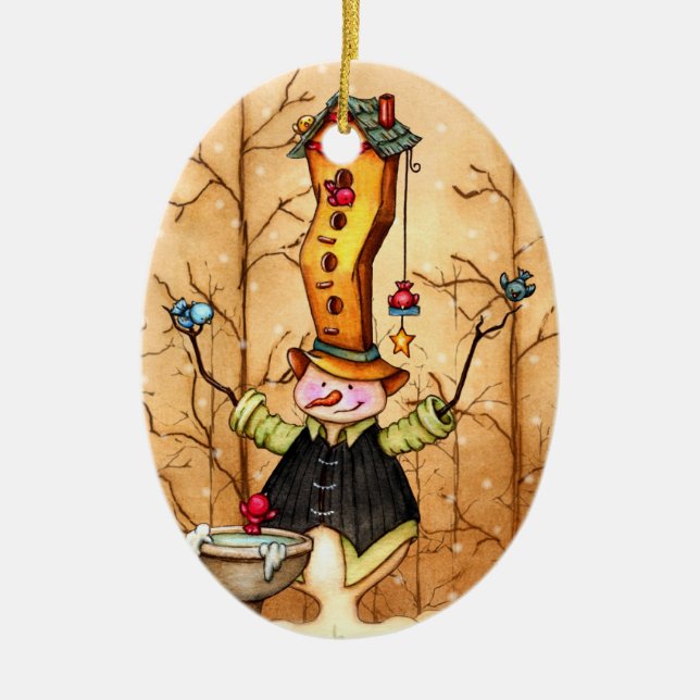 Julprydnadsföremål i snögubbe och Bird Friends Julgransprydnad Keramik (Framsidan)