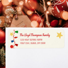 julprydnadsföremål i stollig returadress etikett